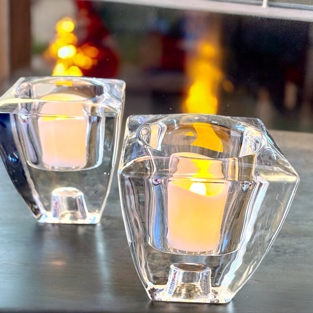 Crystal candle holders, reversible, holds tea lights or tapers, vintage, EUC